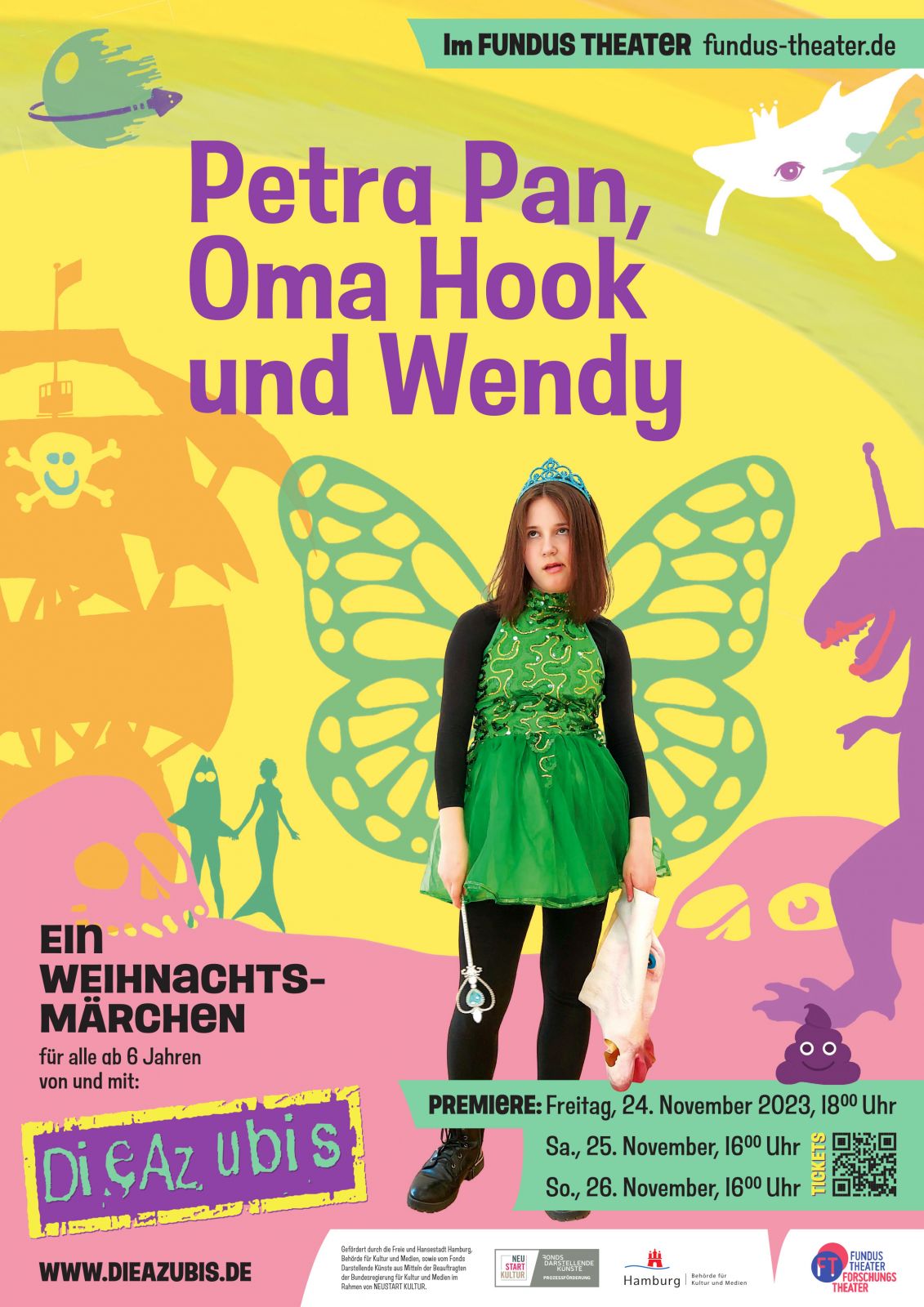 Plakat PetraPan. Mädchen mit Flügeln.